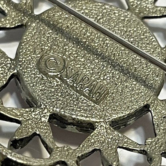 Vintage Sarah Coventry Silver Tone Square Pin Red Orange Stone Brooch Open Work - Picture 4 of 7